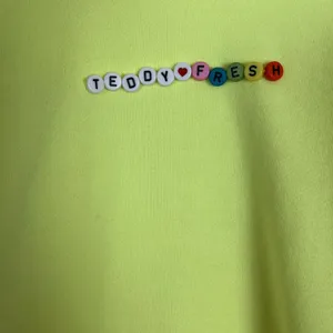 Teddy Fresh Hoodie Womens XL Highlighter‎ Neon Yellow Cropped 100% Cotton Beaded thumbnail 4