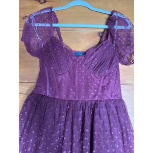 NWT Lulus Dreamy Celebration Plum Purple Tulle Bustier Swiss Dot Midi Dress Sz S thumbnail 5
