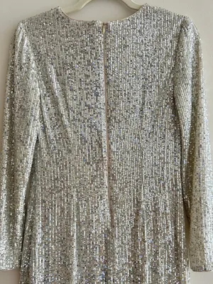 Eliza J Silver Long Sleeve Sequin Mini Dress, Party Cocktail Holiday, Size 4 thumbnail 15