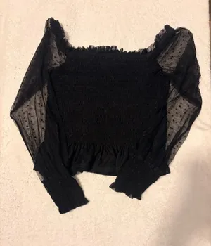 Fashion On Earth Black Top Long Sleeve Sheer thumbnail 1