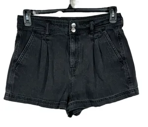 American Eagle SZ 10 Highest Rise Mom Jean Shorts Pockets Pleated Black Wash thumbnail 1