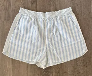 Madewell Pull On Boxer Style Lounge Shorts Blue Stripe Womens Large NEW thumbnail 1