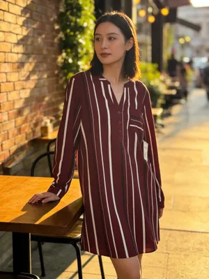 NWT Janette Plus Blouse Long Sleeve Striped Maroon White‎ Navy SZ XL thumbnail 1