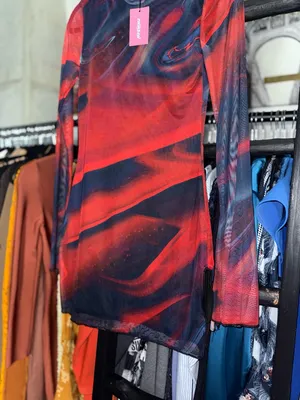 Edikted Sparks Fly Mesh Mini Dress Red Black Swirl Slit Bell Sleeve Medium New thumbnail 8