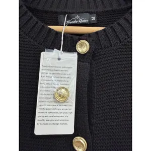 Trendy Queen Black Knit Button Down Sweater Vest Gold Buttons Preppy Medium thumbnail 7
