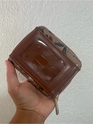 Floral Zip Card Wallet in Tan and Brown thumbnail 2