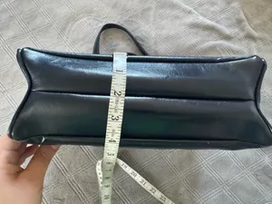 Black vintage Leather Shoulder Bag with Drawstring Detail thumbnail 7