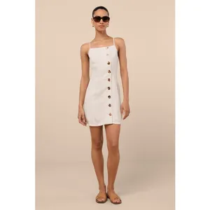 NWT Lulus Chic Objective Light Beige Button-Front Mini Dress Linen Neutral Sz XS thumbnail 8