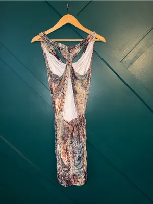 Ruched Snake Print Open Back Bodycon Mini Dress Y2K Going Out Size P/S thumbnail 3