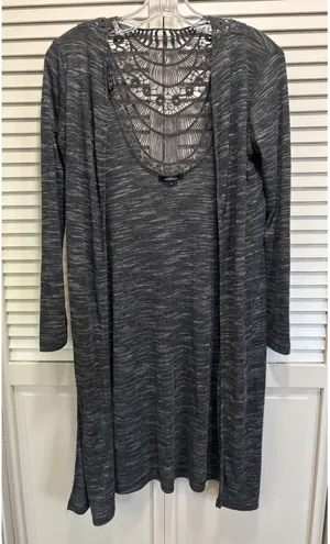 Ambianca Gray Crochet‎ Open Cardigan Long Sleeve Size Small Slits Boho thumbnail 1