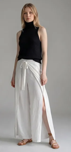 Zara White Wide Leg Wrap Split Front Tie Waist Pants 0264/159 XL‎ NEW thumbnail 1