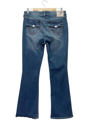 True Religion Becca Jeans Sz 31 Mid Rise Bootcut Flap Pocket Dark Wash Stretch thumbnail 3
