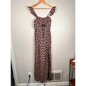 Lulus the way to love Maxi Dress Womens XS Navy Blue Floral Ruffle NJD0391 thumbnail 2