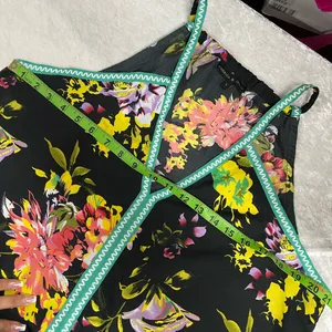 Floral sheer swim coverup Maxi Dress w/embroidery Trim size L high side slits thumbnail 13
