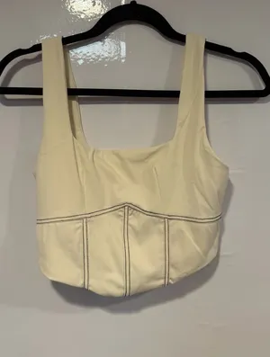Cream Olivaceous Corset Style Square-Neck Crop‎ Tank Top with Contrast Stitching thumbnail 1