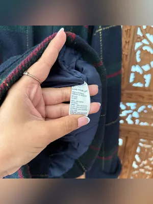 American Eagle Y2K Plaid Belted Wool Peacoat. Navy Green Red thumbnail 4
