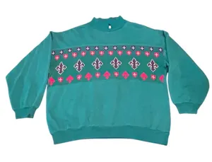 Vintage Eileen & Company Green Mock Neck‎ Fair Isle Knit Argyle Sweater Sz Large thumbnail 1