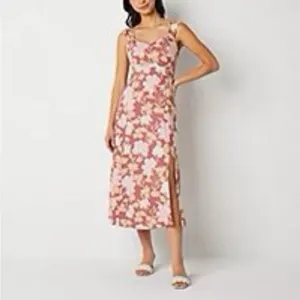 Ryegrass linen blend peasant chic pink floral midi dress NWT thumbnail 2