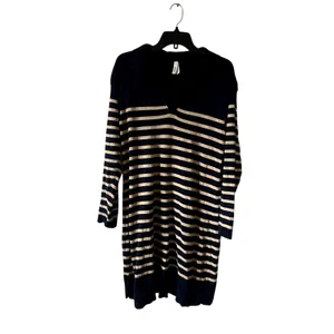 Pact Classic Fine Knit Collared Striped Mini Sweater Dress Size M Blue Beige thumbnail 3