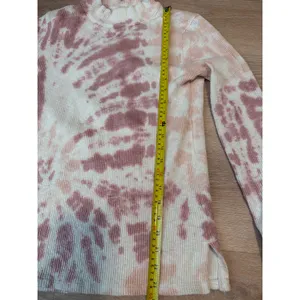We The Free Free People Swirl Tie Dye Mock Neck Thermal Top L Pink Waffle Knit thumbnail 5