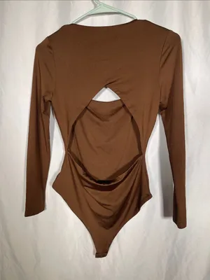 Petal & Pup Womens Brown Open Back Square Neck Bodysuit 4 Small thumbnail 3