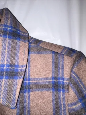 Rouge Par Womens Plaid Wool Blend Coat Sz Medium Blue Brown Buttons Belted Lined thumbnail 3