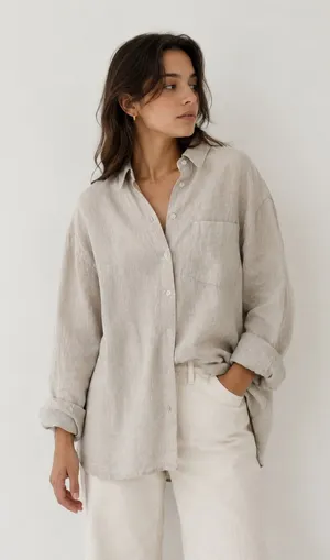 Aritzia Wilfred Reminisce Relaxed Linen Shirt Oversized Undyed Ecru thumbnail 1