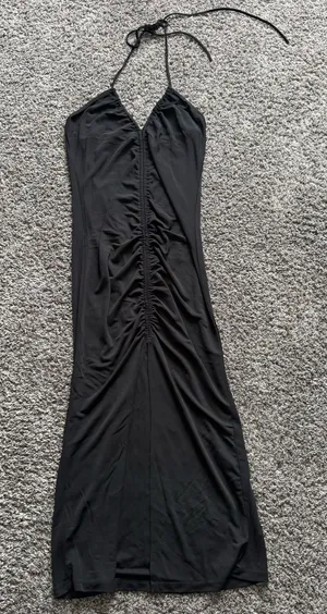 Zara Black Ruched Halter Midi Dress thumbnail 1