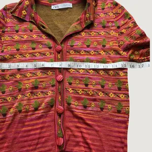 Zara Womens Cactus Floral Knit Cardigan Pink Orange Small Long Sleeve Button Top thumbnail 4