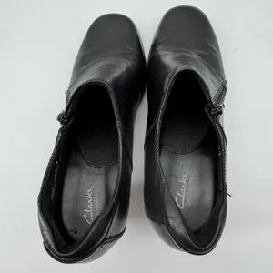 Clarks Bendables Booties Womens‎ 7M Black Leather Side Zip Block Heel Comfort thumbnail 6