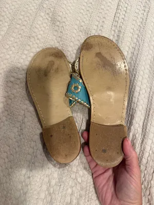 Jack Rogers Turquoise and Gold Leather Palm Beach Flat Sandals Size 6M thumbnail 5