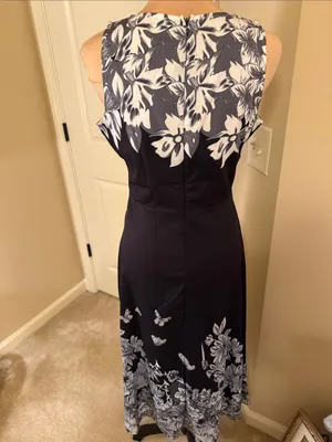 Classic Black & White Floral Sleeveless Dress thumbnail 3