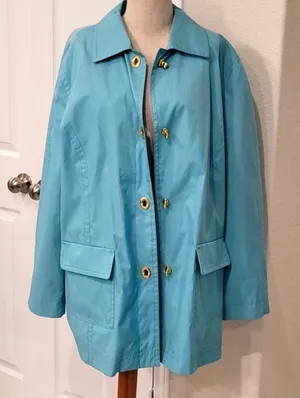 Isaac Mizrahi Live Turquoise Rain Trench Jacket XL Coat A213138 QVC Blue thumbnail 1