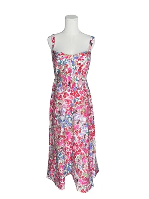 Bardot x Revolve - NWT Floral Corset Midi Dress Linen Blend Boned Bodice Sz L thumbnail 4