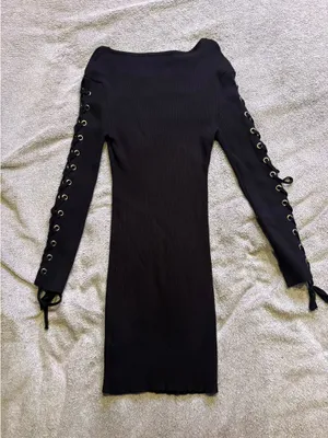 Ribbed Lace-Up Long Sleeve Dress thumbnail 7