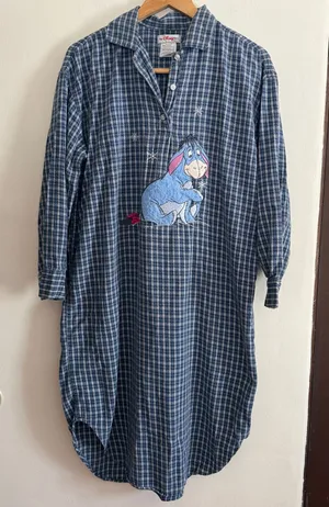 90s Vintage The Disney Store Blue Plaid Eeyore Nightshirt Nightgown Sm / Medium thumbnail 1