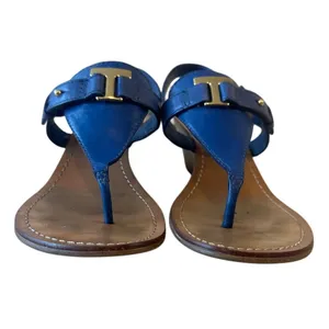 Tory Burch Casey Wedge Sandals Blue Nile Gold Logo‎ Thong 8 thumbnail 2
