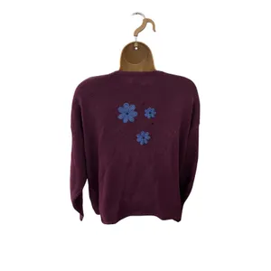 VTG Y2K Christopher & Banks Floral Applique Cardigan Sweater Plum M thumbnail 7