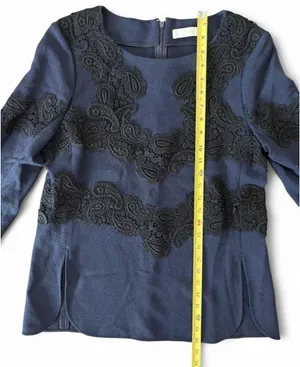 Chloe Dark Navy Blue Lace Long-Sleeve Top thumbnail 4