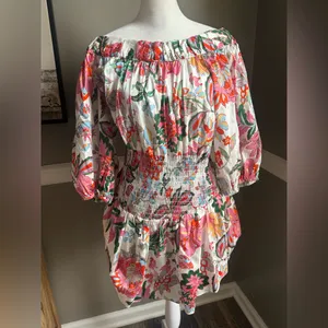 NEW MISA Los Angeles‎ Marta Floral Off-Shoulder Smocked Mini Dress Medium thumbnail 2