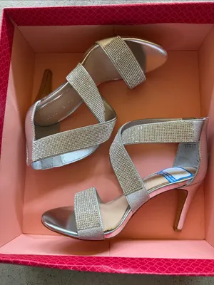 Kelly & Katie Sparkling Silver Rhinestone Strappy Heels thumbnail 7