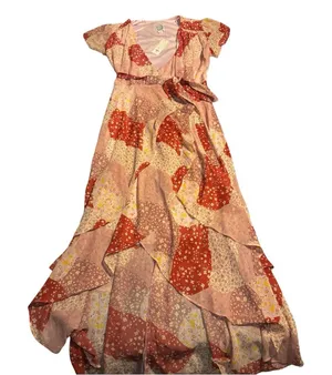 Francesca’s Madonna Short Sleeve Wrap Skirt Maxi Dress Pink White NWT Small thumbnail 1