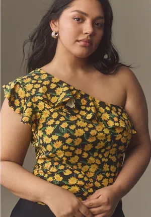 Anthropologie Maeve One Shoulder Top Floral New thumbnail 1