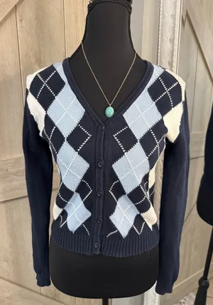 Brandy Melville "Elizabeth" Argyle Cardigan 💙 thumbnail 1