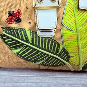 Vintage rare Coach Straw ladybug leaf tote bag purse rhinestone handbag summer thumbnail 7