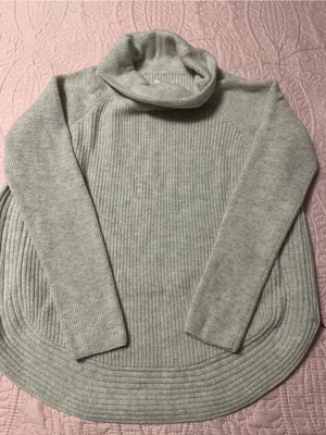 Vince Heathered Light Gray Ribbed Cowl Neck Sweater thumbnail 2