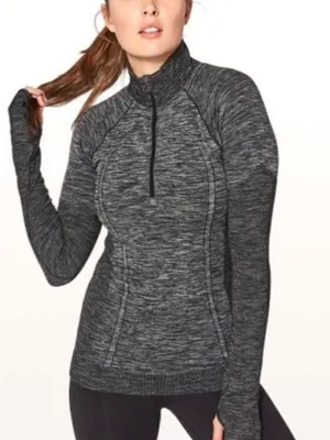NWT Lululemon Think Fast 1/4 Zip Pullover - Coco Pique Black / Black - Size 12 thumbnail 1