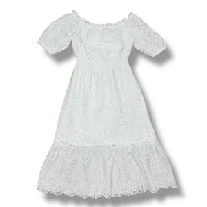Betsey Johnson Eyelet Off The‎ Shoulder Smocked Waist Midi Dress White Large thumbnail 14