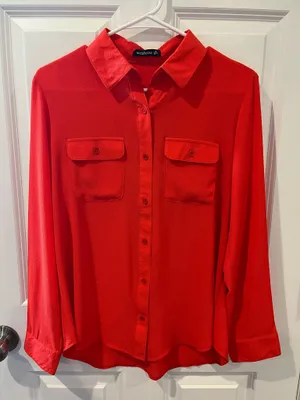 Warehouse Red Button Down Blouse Size Large thumbnail 1
