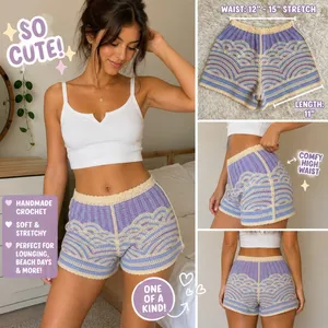 Unbranded Crochet Knit Shorts Purple Blue Scalloped Wave Boho Festival Small thumbnail 2